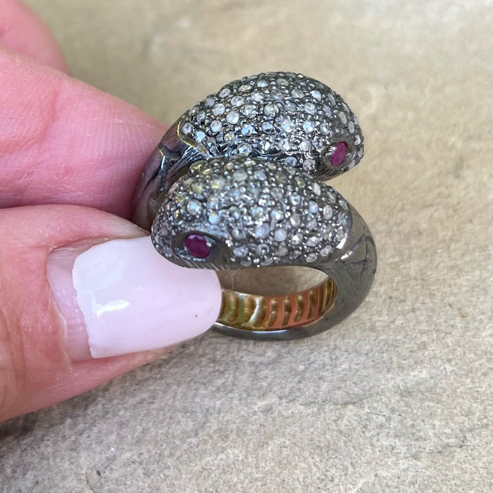 Diamond And Ruby Snake Head Ring - image 6